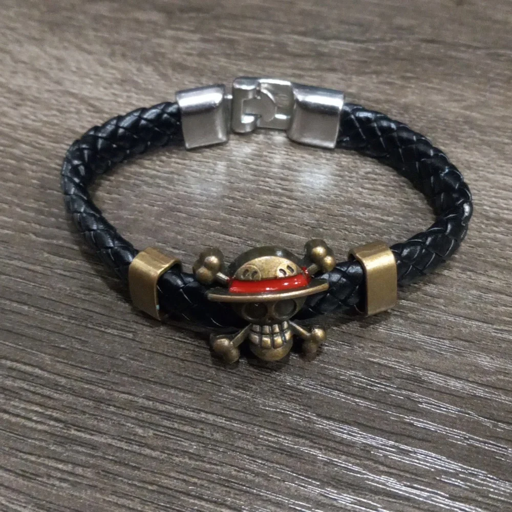 One Piece Anime Bracelet Luffy Skeleton Straw Hat Pirate Braided Wristband - Picture 2 of 8